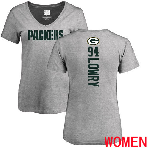 Green Bay Packers Ash Women #94 Lowry Dean Backer V-Neck Nike NFL T Shirt